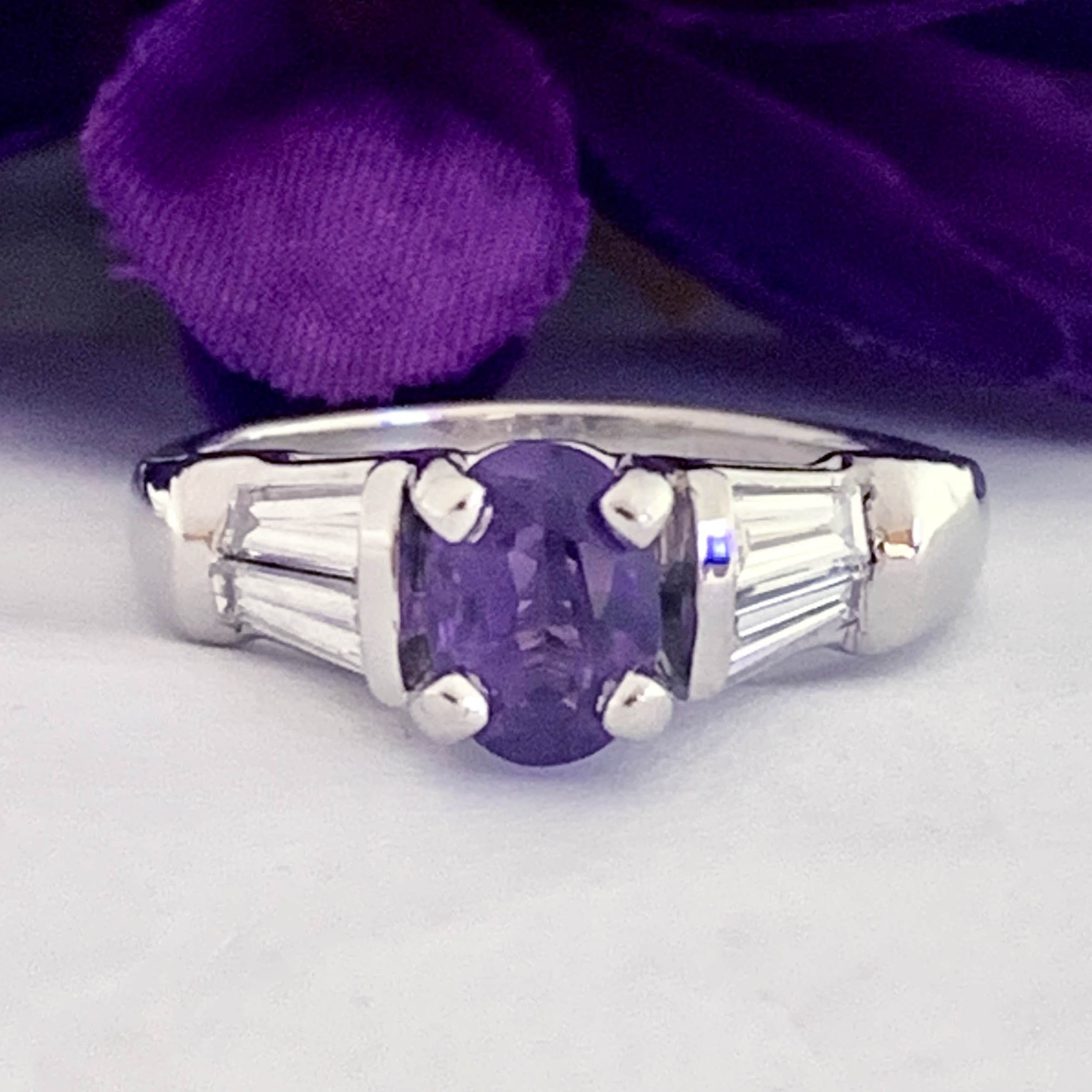 #30355 Amethyst and Baguette Diamond Ring