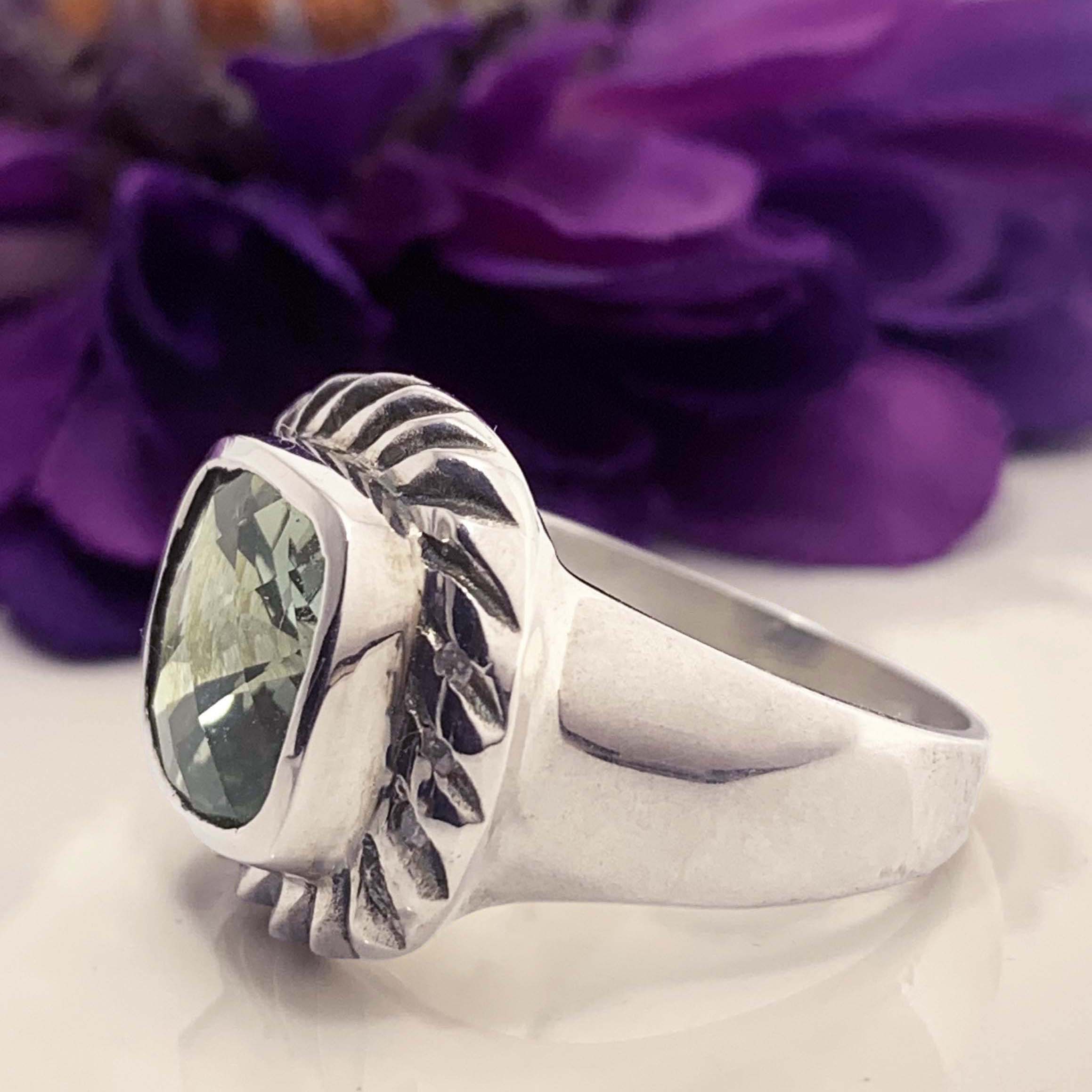 #32286 Prasiolite (green amethyst) and diamond fashion ring