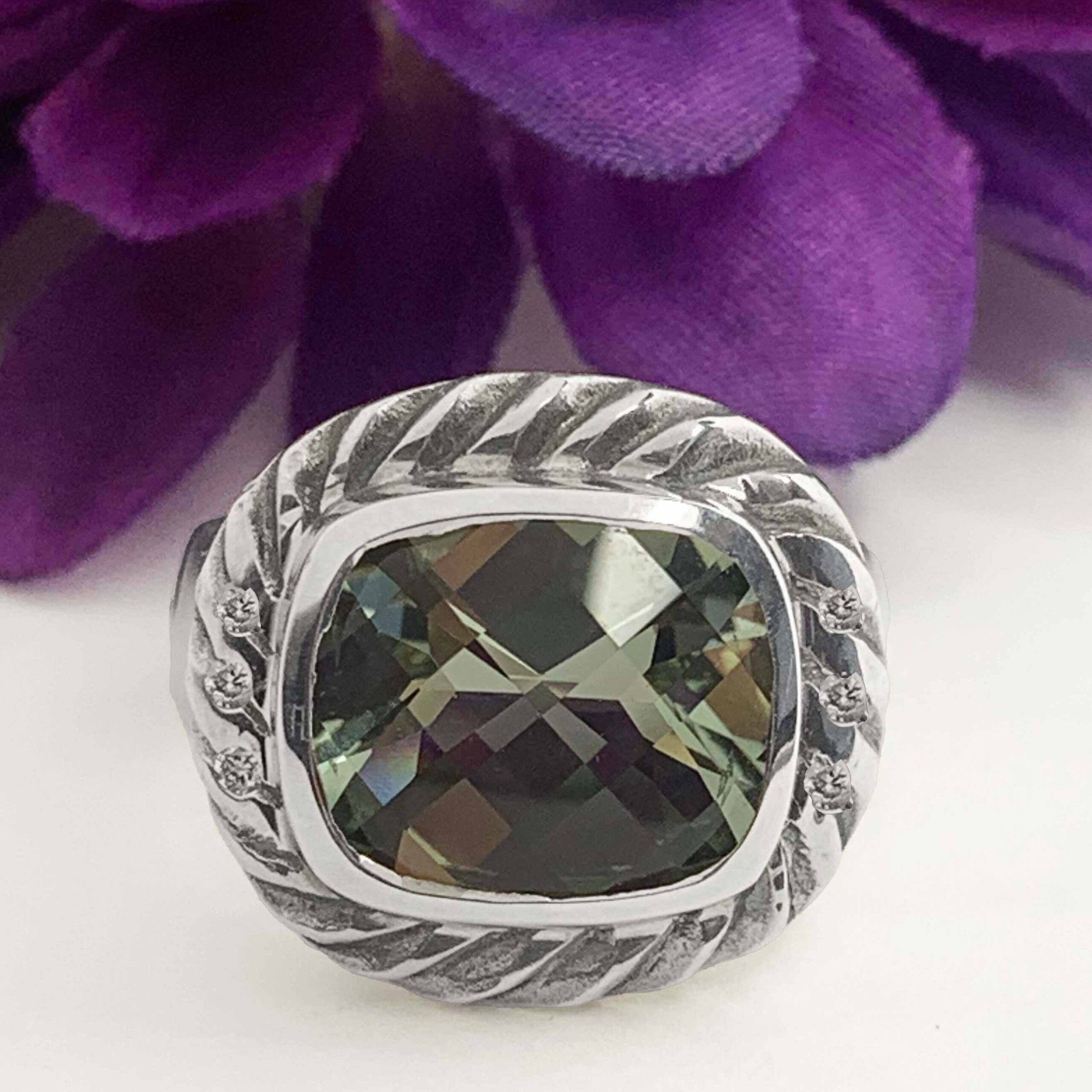 #32286 Prasiolite (green amethyst) and diamond fashion ring - Image 2