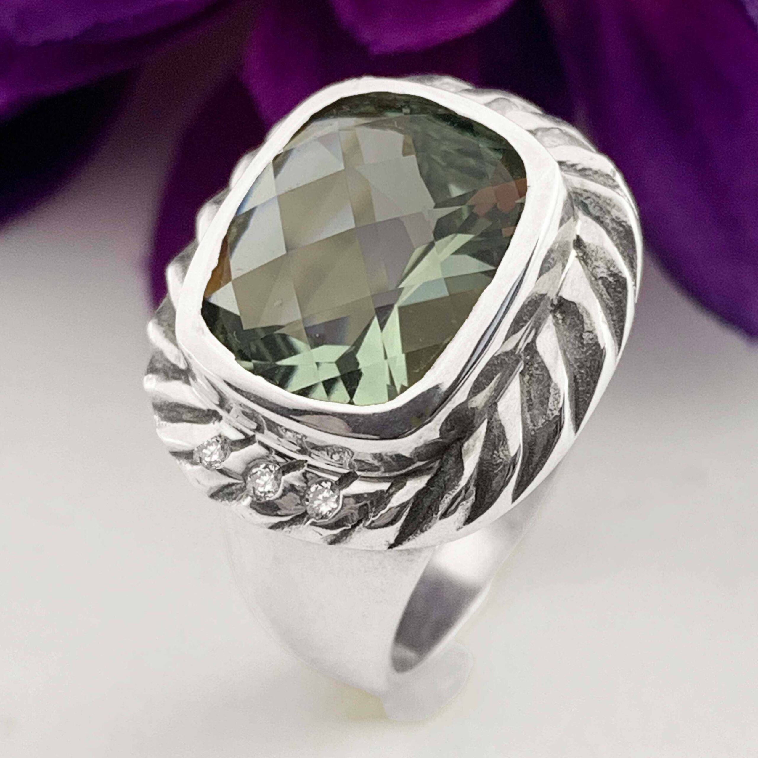 #32286 Prasiolite (green amethyst) and diamond fashion ring - Image 3
