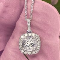 Princess Cut Diamond Halo Dangle Pendant