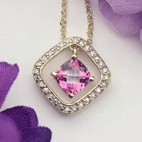 Pink Tourmaline and Diamond Halo Dangle Pendant