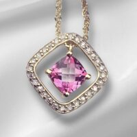 Pink Tourmaline and Diamond Halo Dangle Pendant
